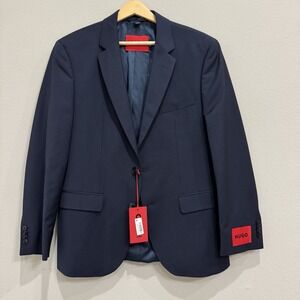 Hugo Boss Suit Jacket 36‎ S Men's Solid Blue Wool Stretch Regular Fit NWT